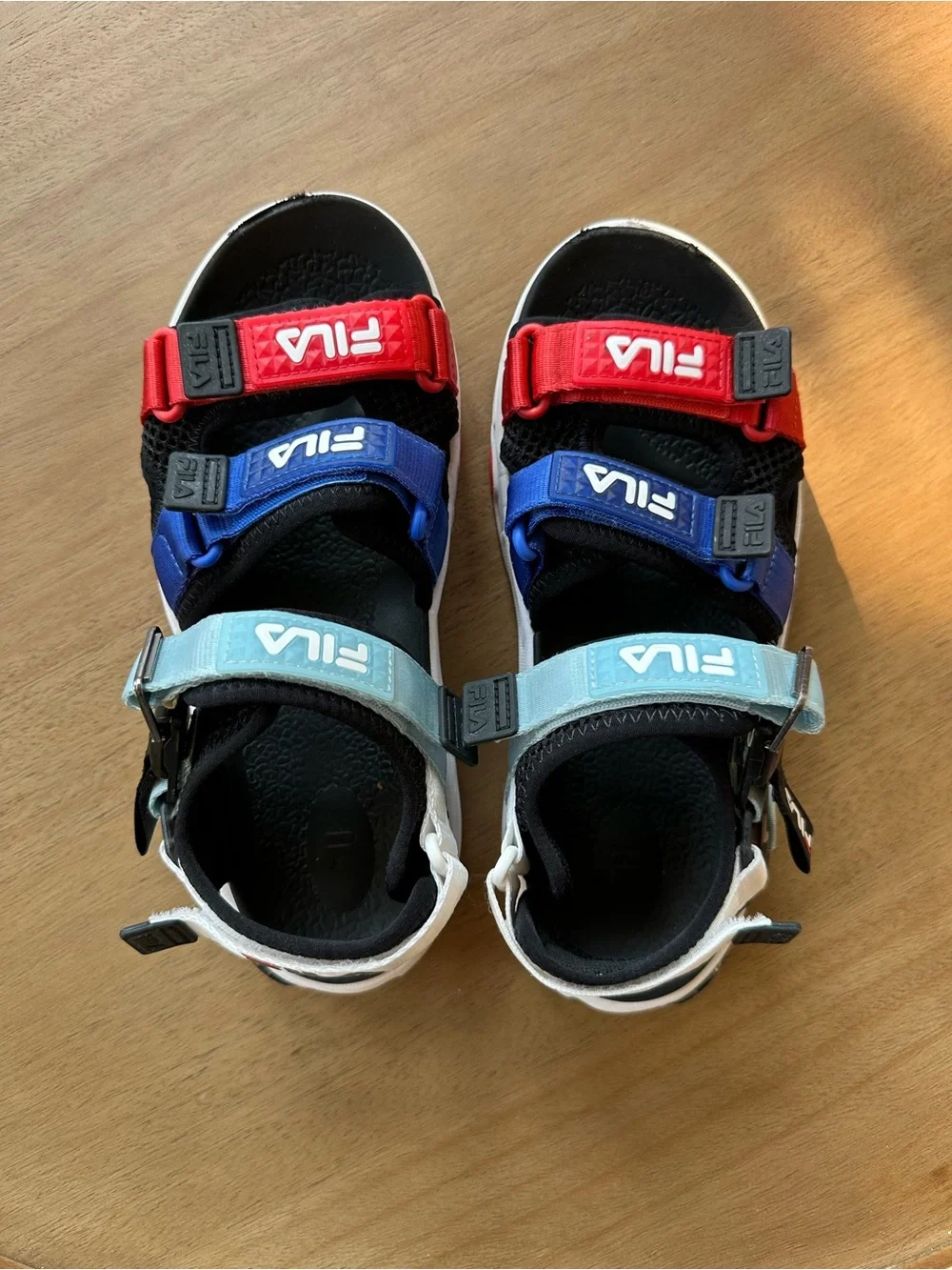 FILA Sport Sandals, Size 4 Big Kid, Black Blue Red White